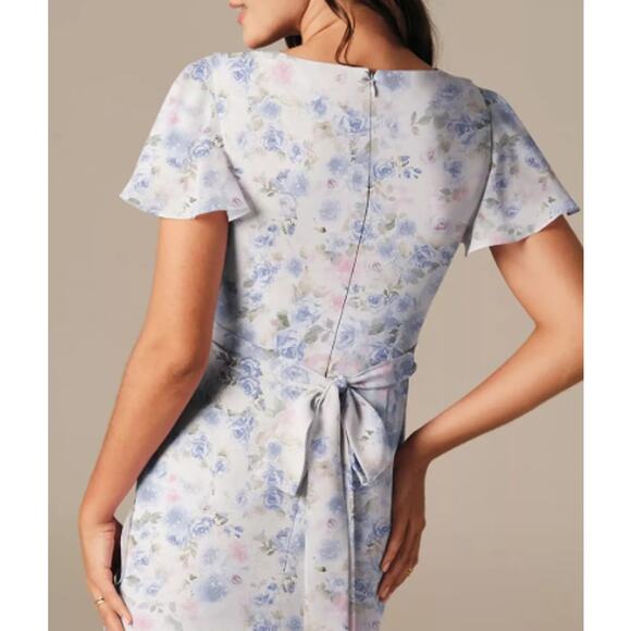 AW BRIDAL SZ 8 M azure purple print floral Celia formal party maxi dress b155 - Picture 2 of 9